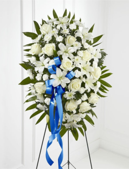Exquisite Tribute Standing Spray-Blue Ribbon