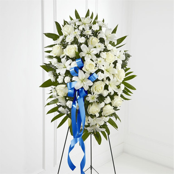 Exquisite Tribute Standing Spray-Blue Ribbon-S140 Exquisite Tribute Standing Spray-Blue Ribbon-S140