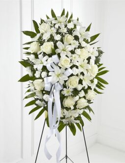 Exquisite Tribute Standing Spray-White Ribbon