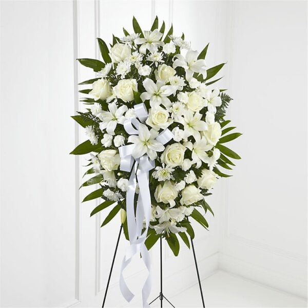 Exquisite Tribute Standing Spray-White Ribbon-S Exquisite Tribute Standing Spray-White Ribbon-S