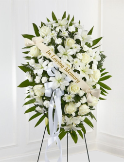 Exquisite Tribute Standing Spray with Memorial Ribbon